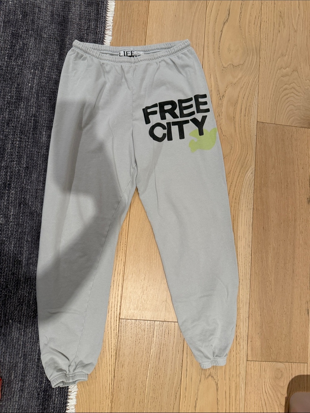 freecity Kids Light Gray Sweatpants with Black Logo and Lime Accent